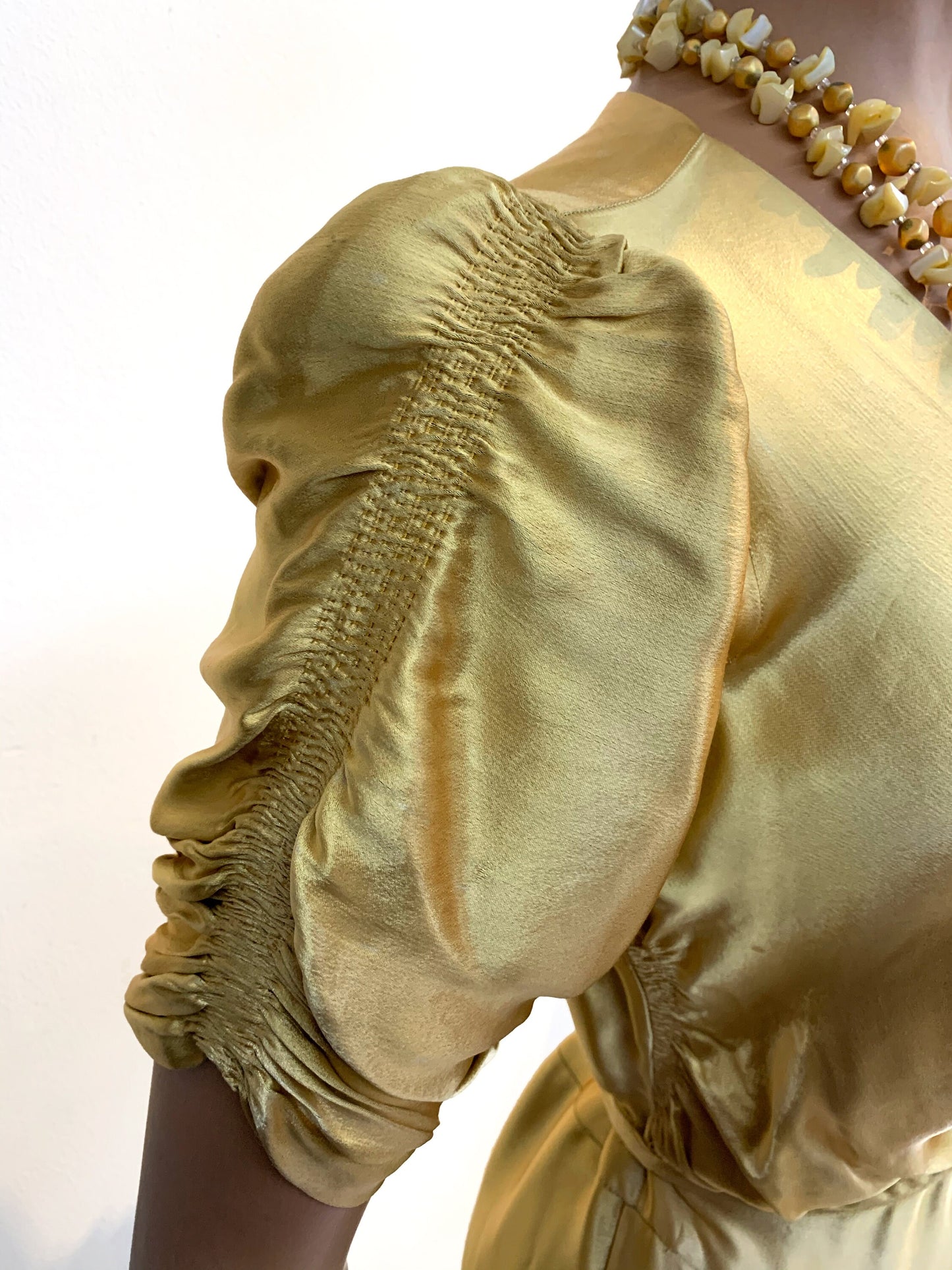 S | 1920s Old Hollywood Glam Liquid Satin Silk Gold Dress