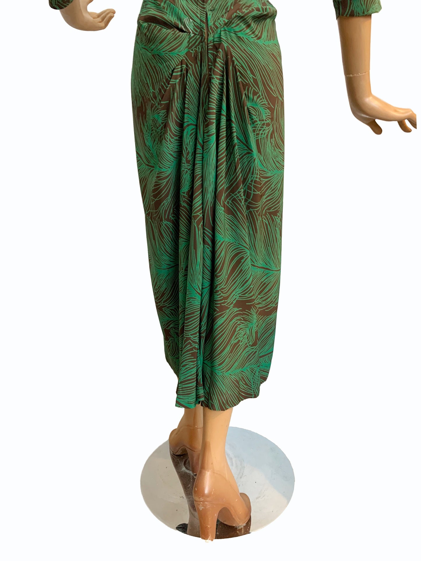 S/M | 1930s Peacock Feather Print Dress
