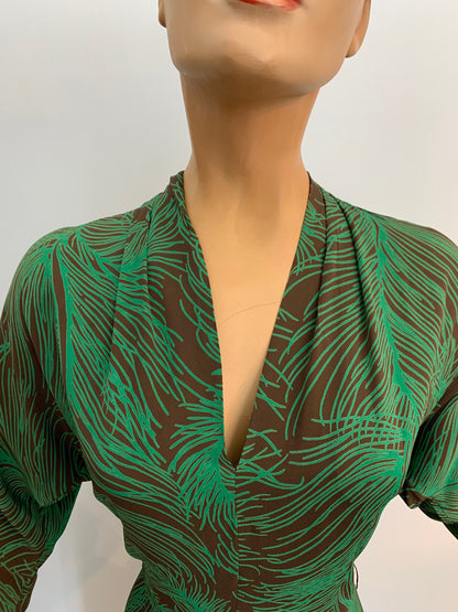 S/M | 1930s Peacock Feather Print Dress