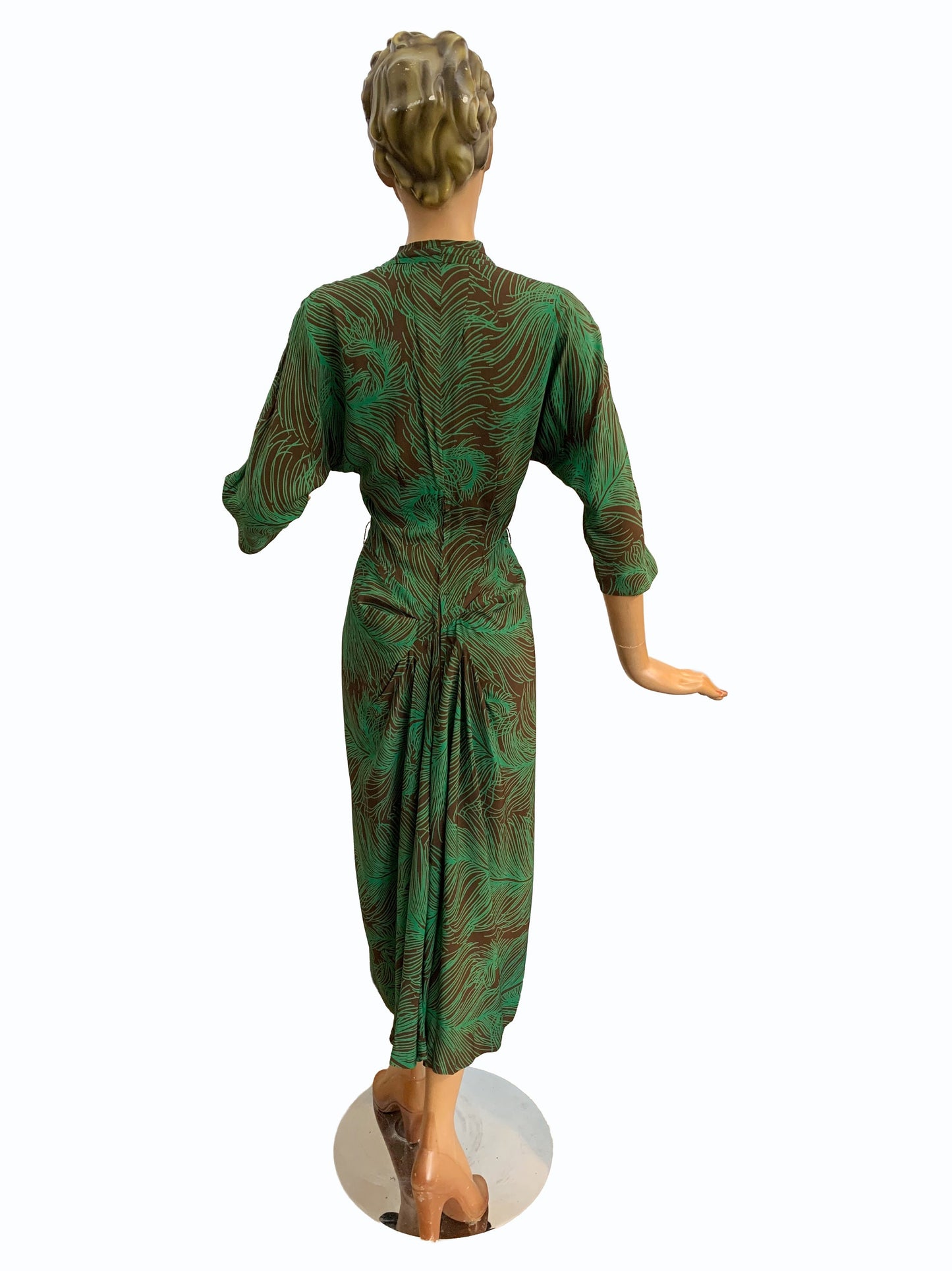 S/M | 1930s Peacock Feather Print Dress