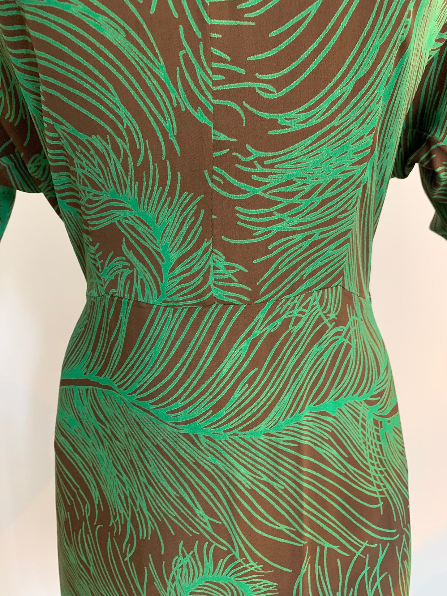 S/M | 1930s Peacock Feather Print Dress