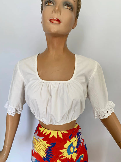 1950s White Cotton Patio Crop Top | L