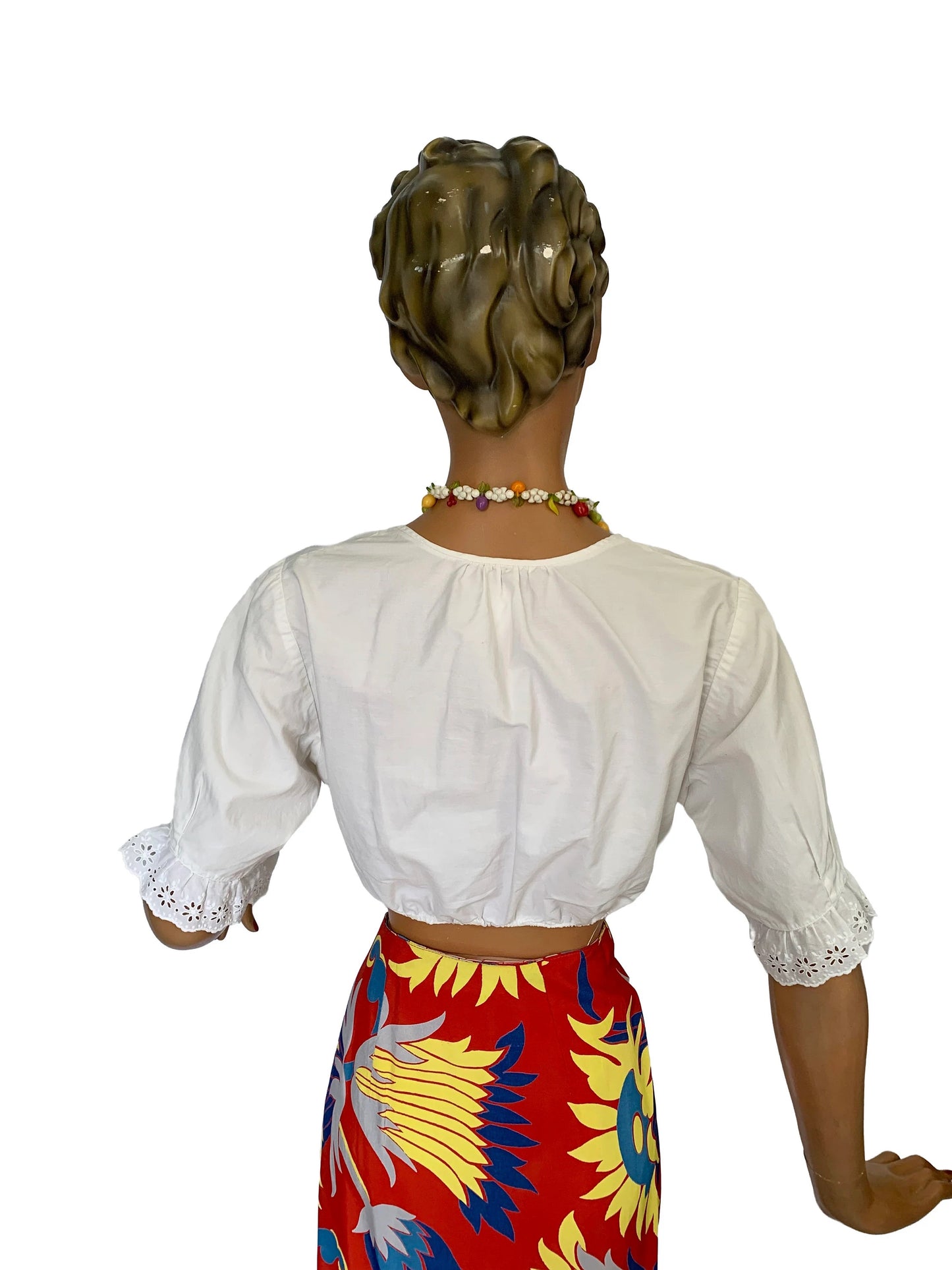 1950s White Cotton Patio Crop Top | L