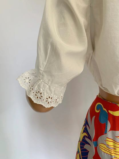 1950s White Cotton Patio Crop Top | L