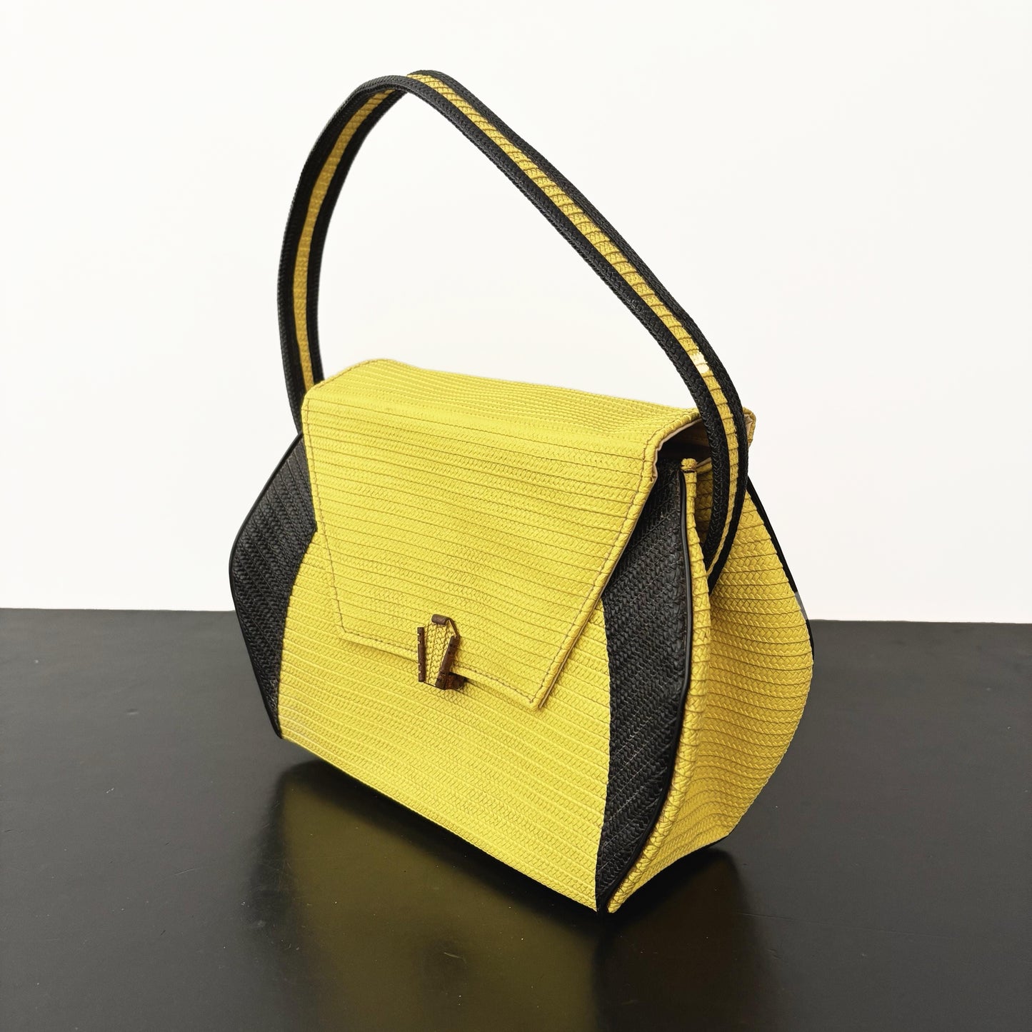 1950s Yellow and Black Structured Plastic Handbag