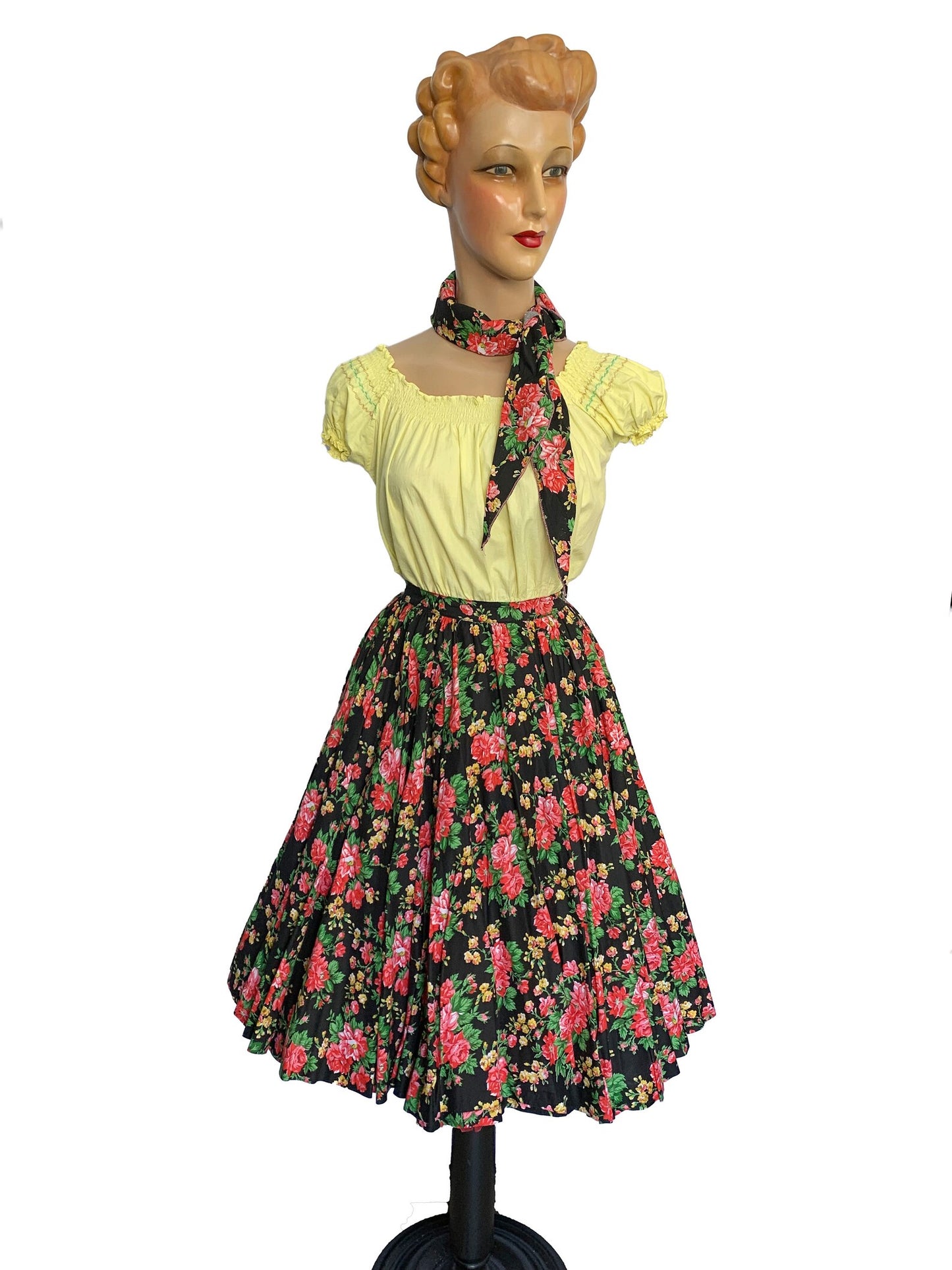 1950s Cotton Skirt and Scarf | XXS