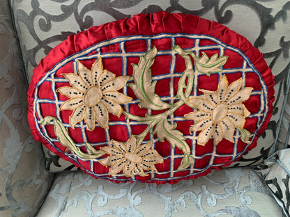 Antique Art Nouveau Linen Openwork Boudoir Cushion