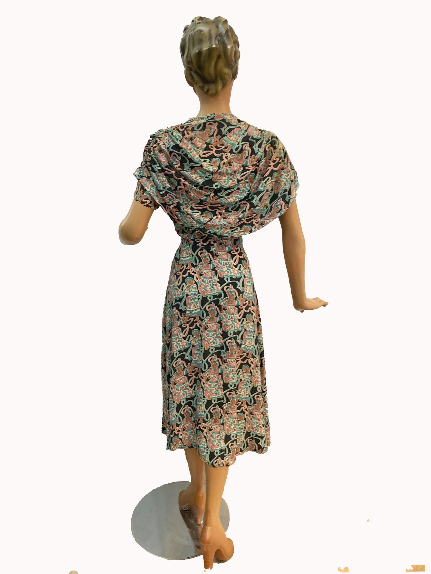 1940s Max Kopp Rayon California Novelty Print Dress | Size XS