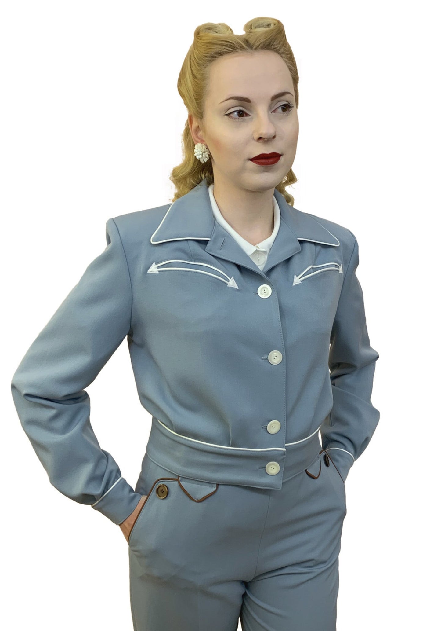 Lorraine 1940s Western Blouse Blue - Made to Order