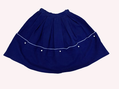 1950s Navy Blue Waffle Cotton Pouch Skirt | Size Small