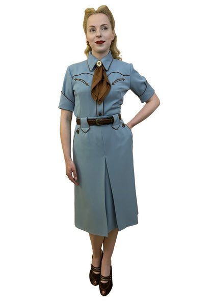 Lorraine 1940s Western Blouse Blue - Made to Order