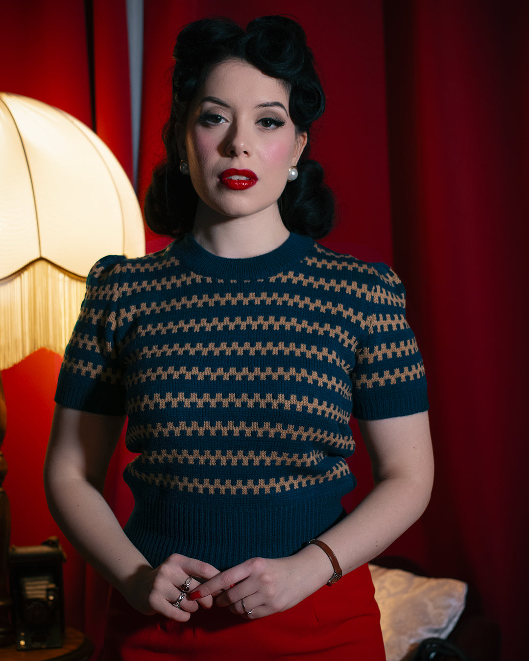 Rock n Romance Vera Short Sleeve Pullover Peacock Blue