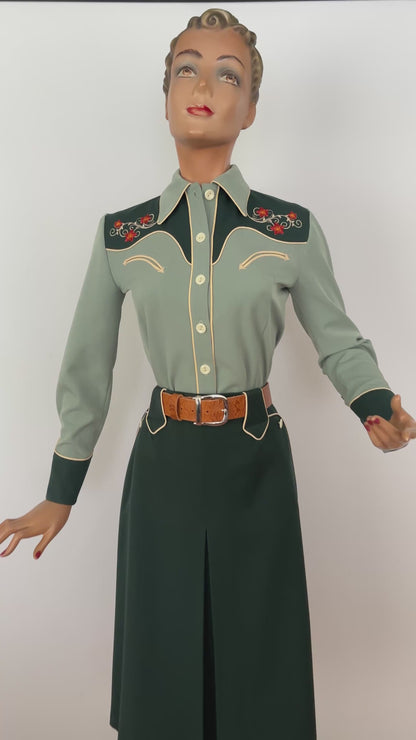 Mary Lou 1940er Westernbluse Grün - Auf Bestellung