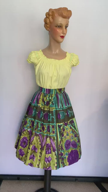 1950s Cotton Skirt | Size Extra Small