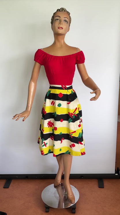 1950s Barkcloth Skirt  | Size Small