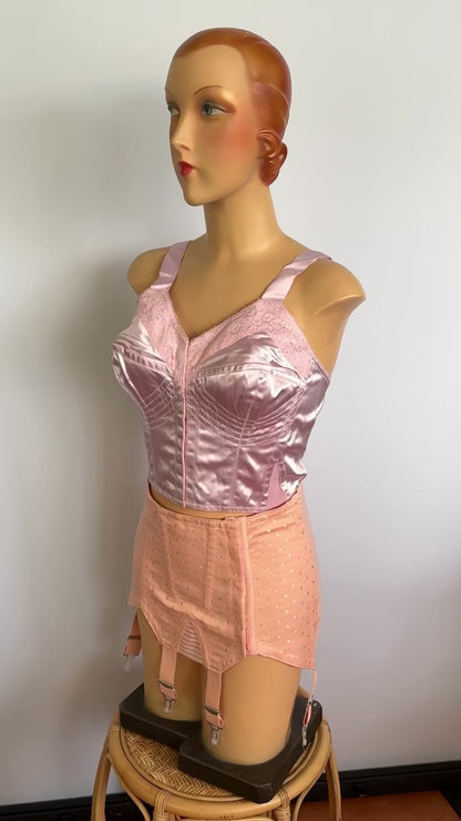 1950s NOS Pink Satin Long-Line Bra Corset