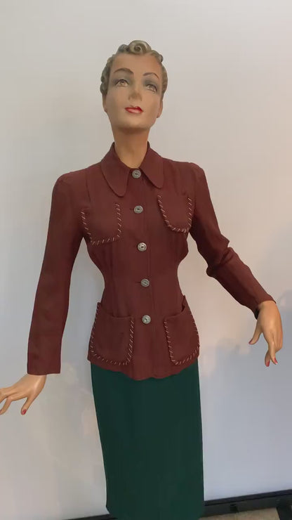 1940s Smartee Gabardine Western Jacket | Size Small