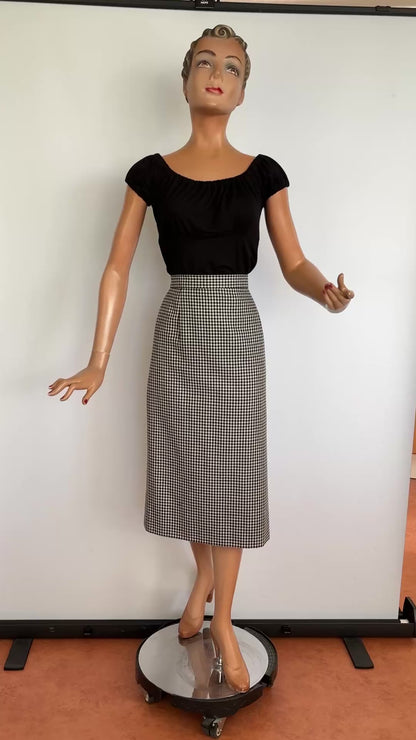 M/L | 1950s/60s Black And White Gingham Pencil Skirt