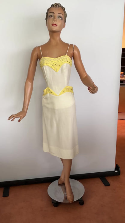 1950s Rhinestones Pencil Dress | XXS