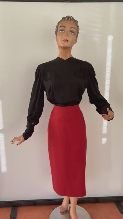 1940s Black Crepe Rayon Blouse | S