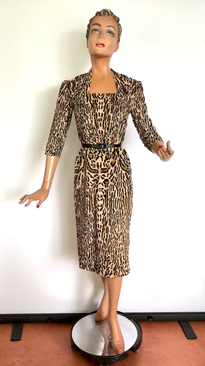 XS | 1950s Leopard Print Bombshell Wiggle Dress