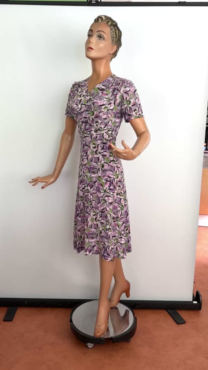 S | 1940s Rayon Day Dress