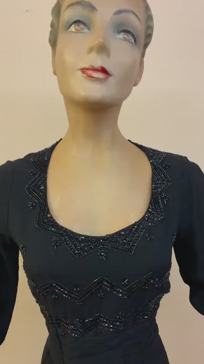 1930s/1940s Wool Crepe Beaded Dress | S