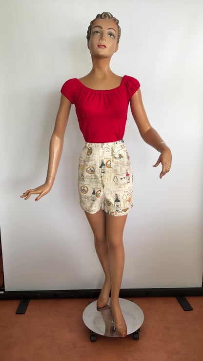 1950s Style Vintage Liquor Fabric Shorts | XS