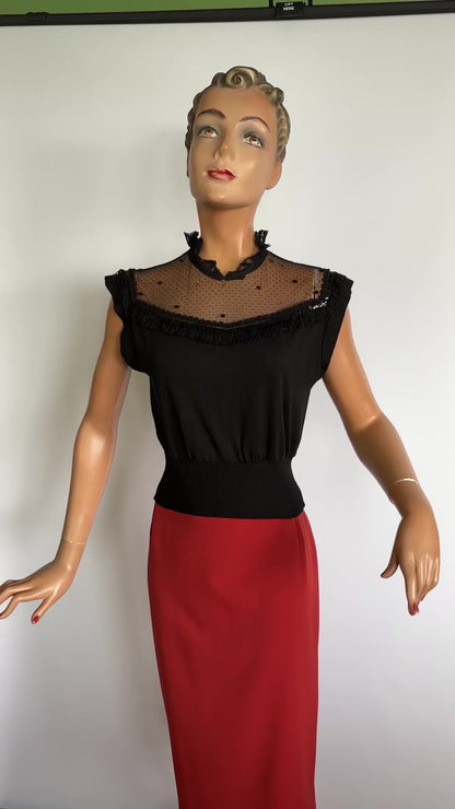 1950s Wool Jersey Mesh Soutache Fringe Top | S/M