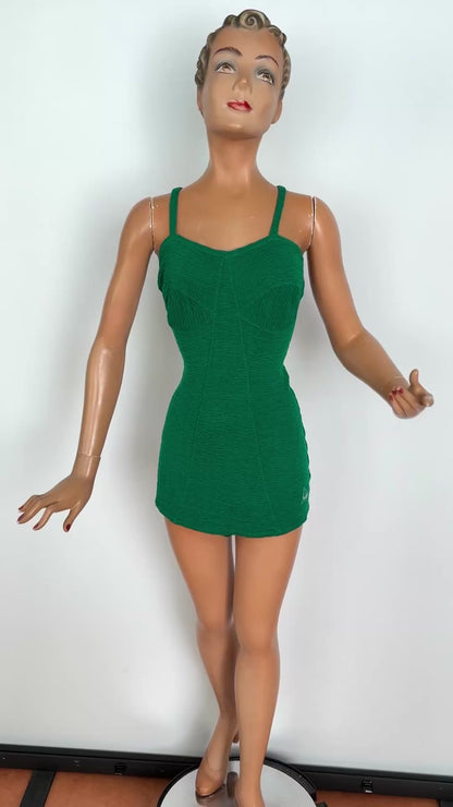 M/L | 1930s/1940s Tweka Green Wool Swimsuit