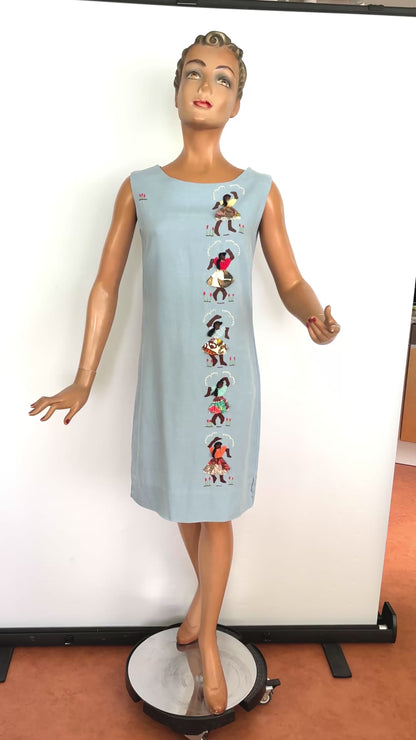 XS/S | 1960s Irish Linen Novelty Appliqué Shift Dress