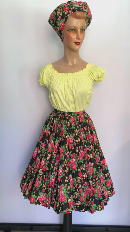 1950s Cotton Skirt and Scarf | Size XXS