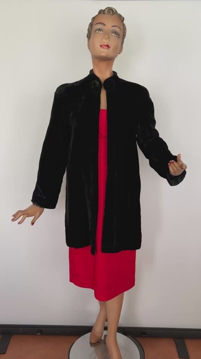 S/M | 1930s Black Silk Velvet Opera Coat