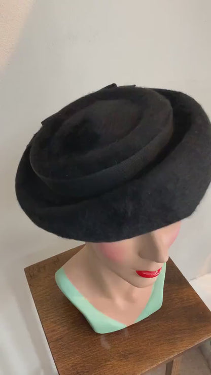 1950s Fur Felt Black Hat