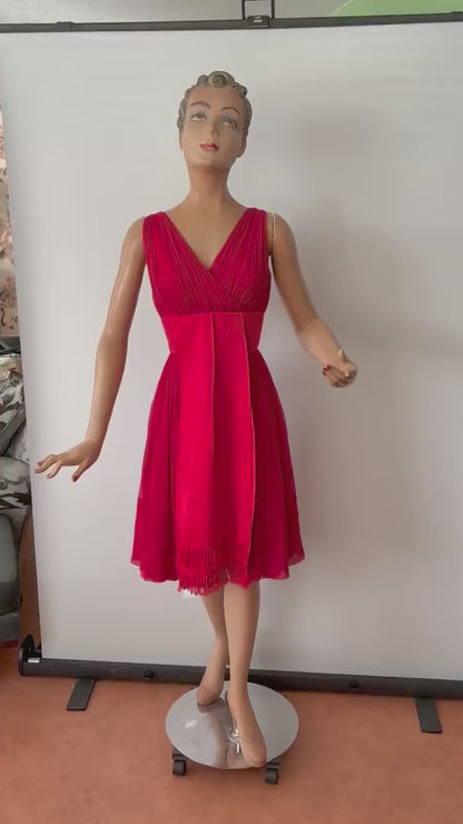1950s Red 'Roos Bros' Chiffon Dress | XS