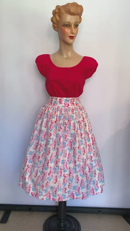 1950s Linen Cotton Skirt | Size Large