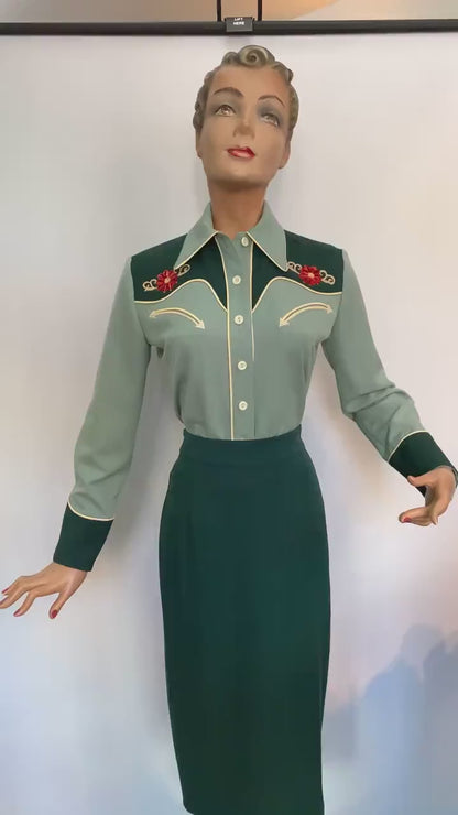 Mary Lou 1940er Westernbluse Grün - Auf Bestellung