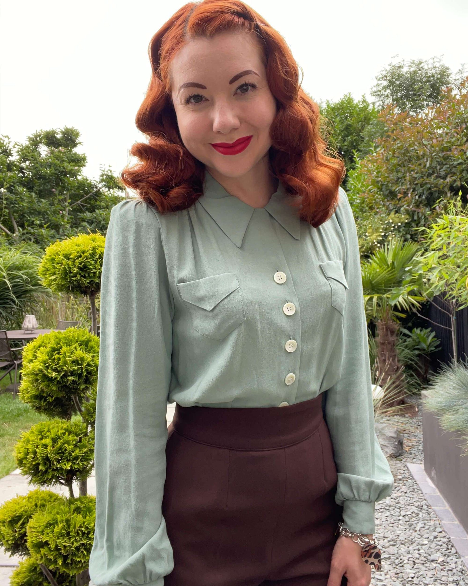 The House of Foxy 40s Sweetheart Blouse Duck Egg