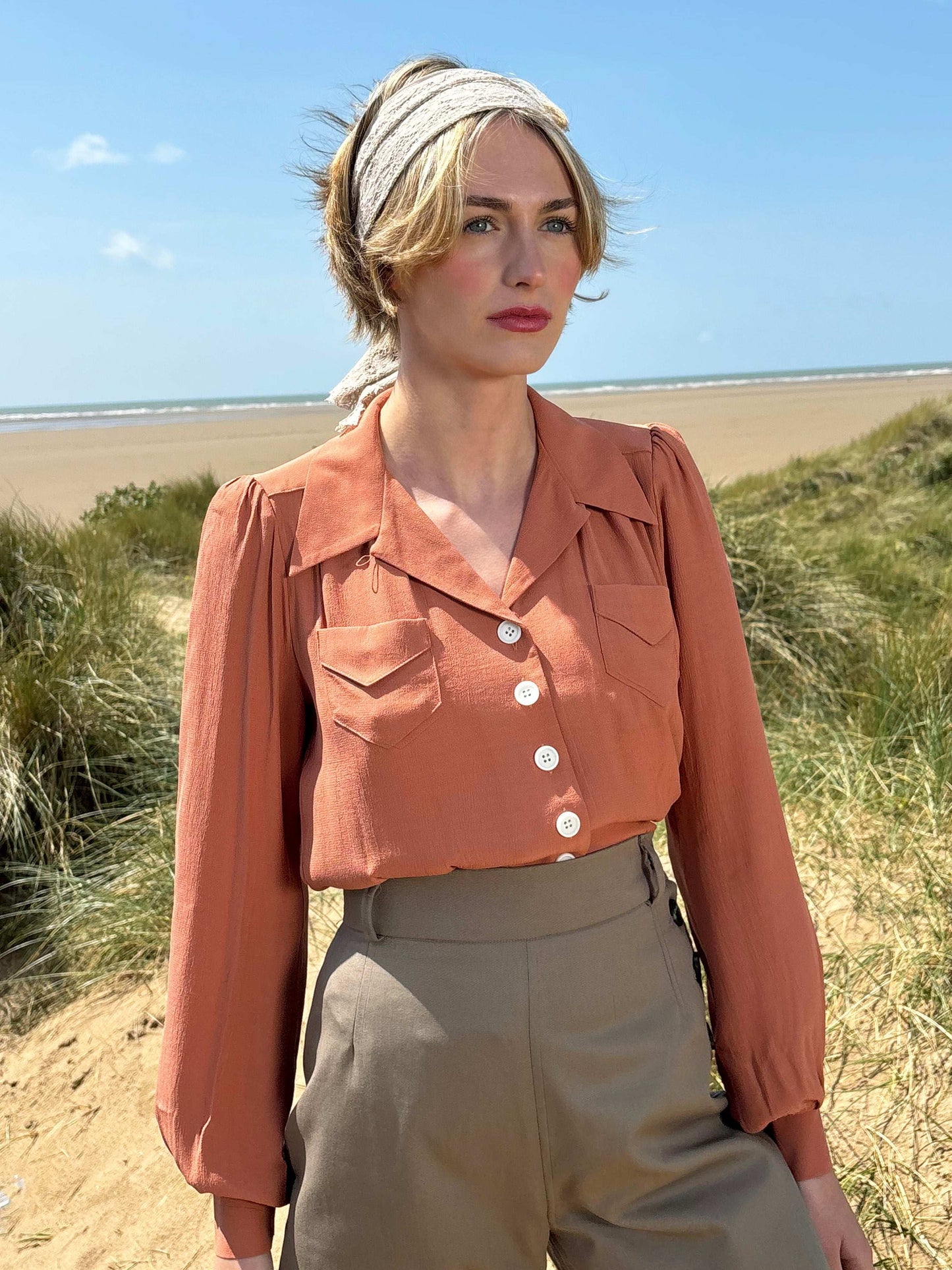 The House of Foxy 40s Sweetheart Blouse Burnt Peach