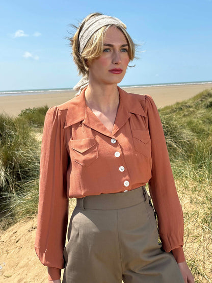 The House of Foxy 40s Sweetheart Blouse Burnt Peach