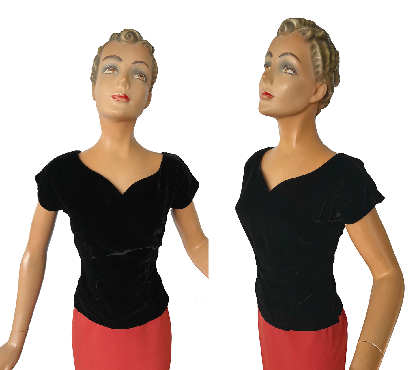 1950s Black Velvet Top | XS/S