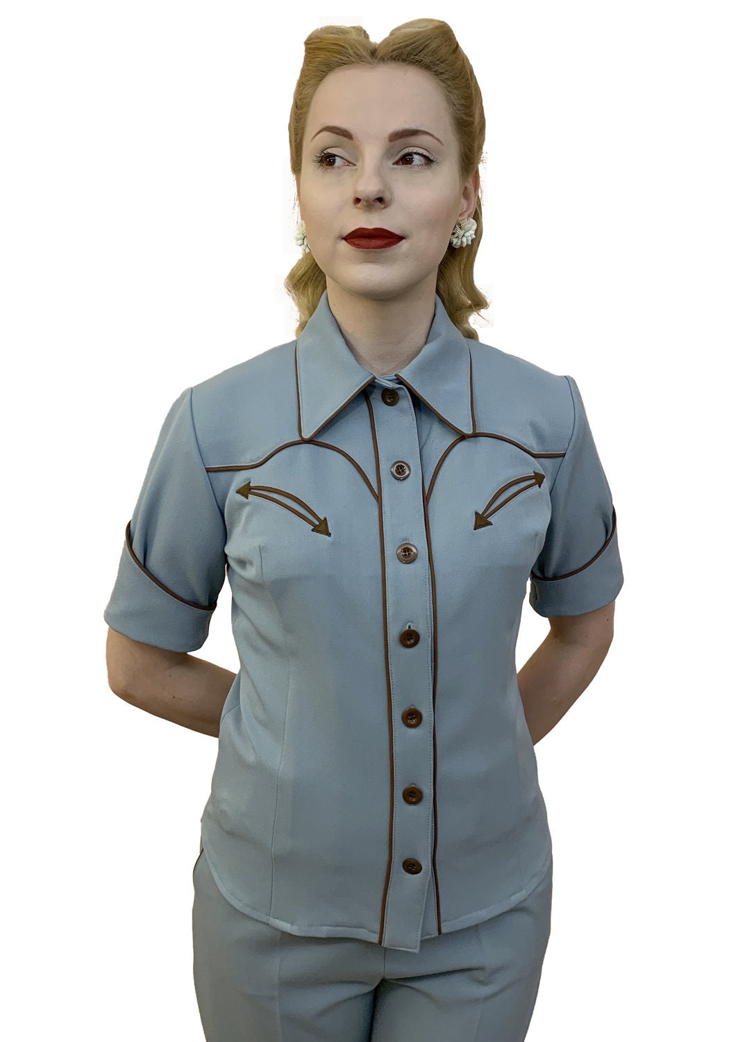 Lorraine 1940er Westernbluse Blau - Auf Bestellung