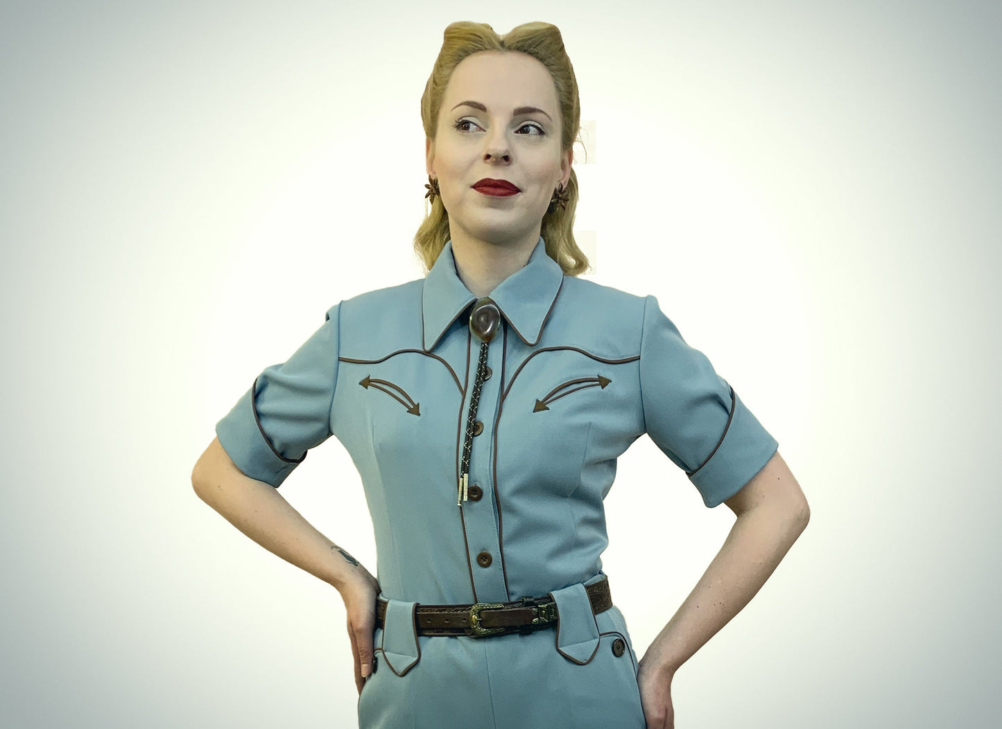 Lorraine 1940s Western Blouse Blue - Made to Order