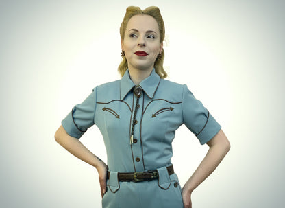 Lorraine 1940s Western Blouse Blue - Made to Order