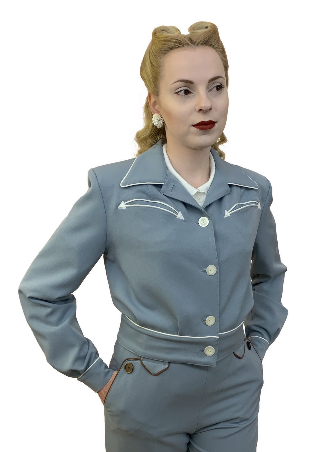 Lily-Mae 1940s Western Slacks Blue - Made to Order