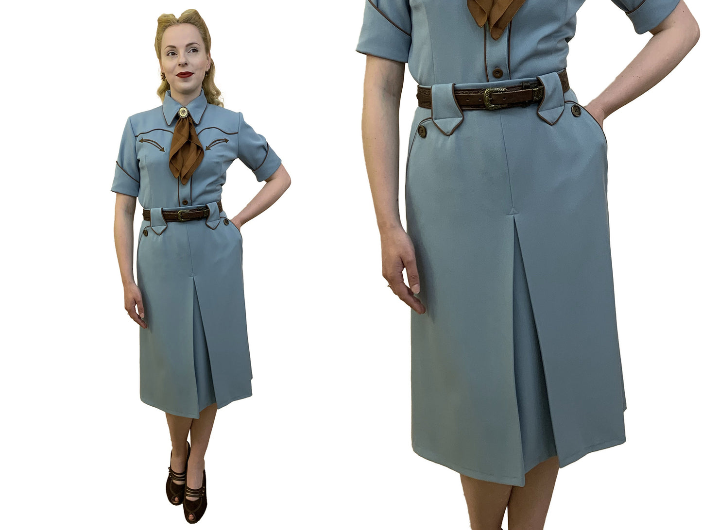 Lily-Mae 1940s Western Skirt Blue - Made to Order