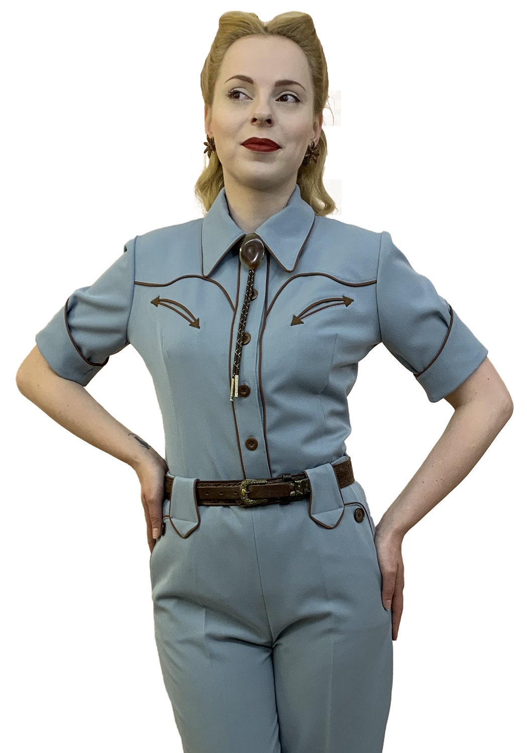 Lorraine 1940er Westernbluse Blau - Auf Bestellung
