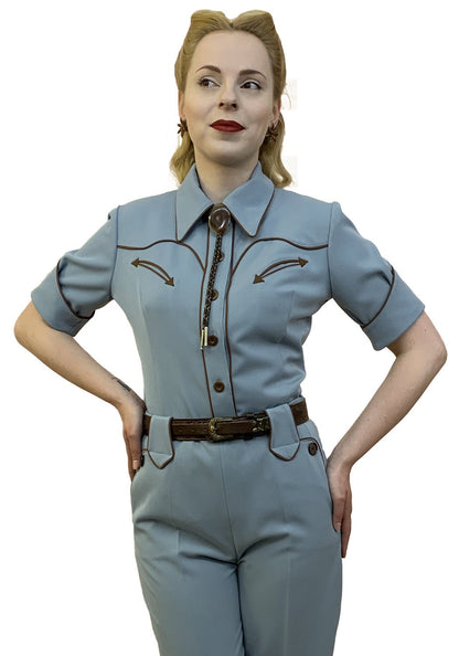 Lorraine 1940er Westernbluse Blau - Auf Bestellung