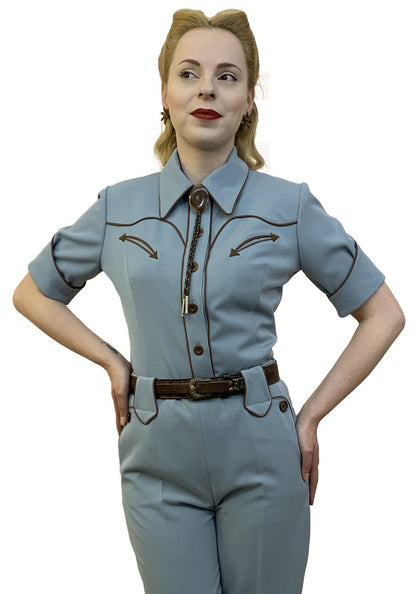 Lorraine 1940s Western Blouse Blue - Made to Order