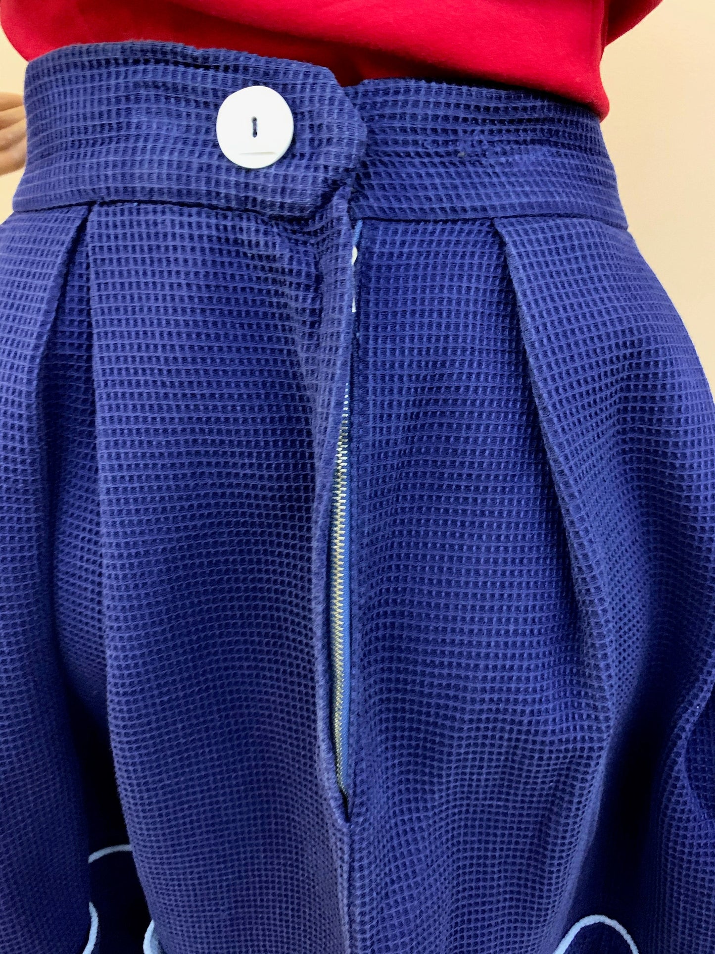 1950s Navy Blue Waffle Cotton Pouch Skirt |  S